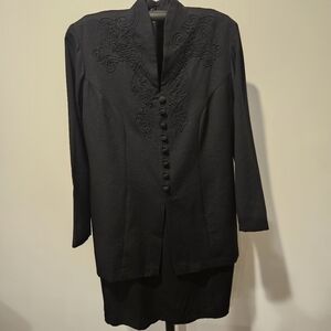 KARIN STEVENS PETITE VINTAGE BLACK ONE PIECE SKIRT SUIT DRESS SIZE 10 PETITE